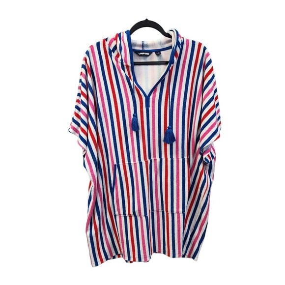 Lands End Women's L/XL Multicolored Striped Terry Hooded Swim Cover Up  2187 - Picture 2 of 8